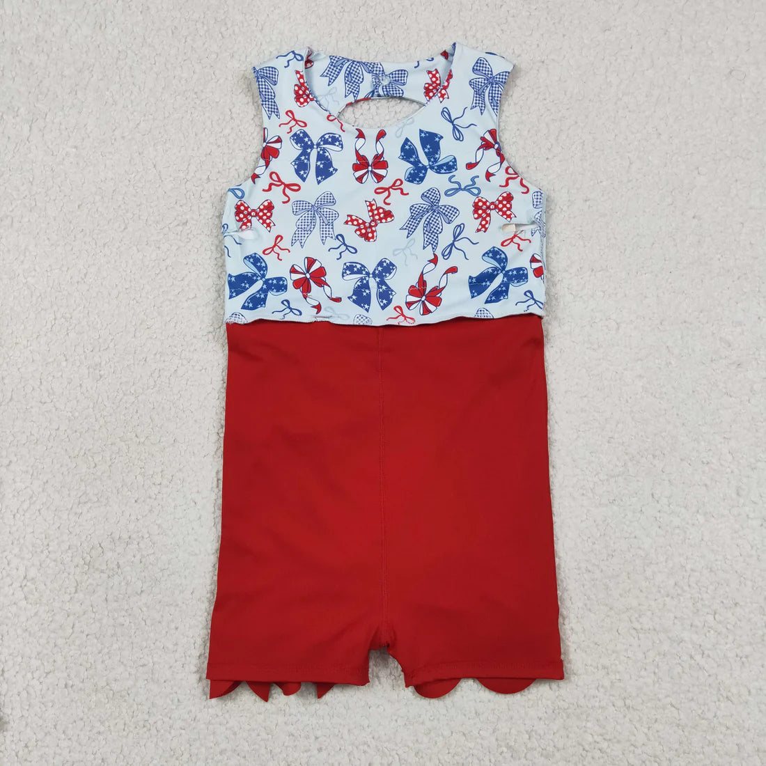 Sibling Baby Girls Bows Flags 4th of July Yoga Active Scallop Short Knee Length Dresses