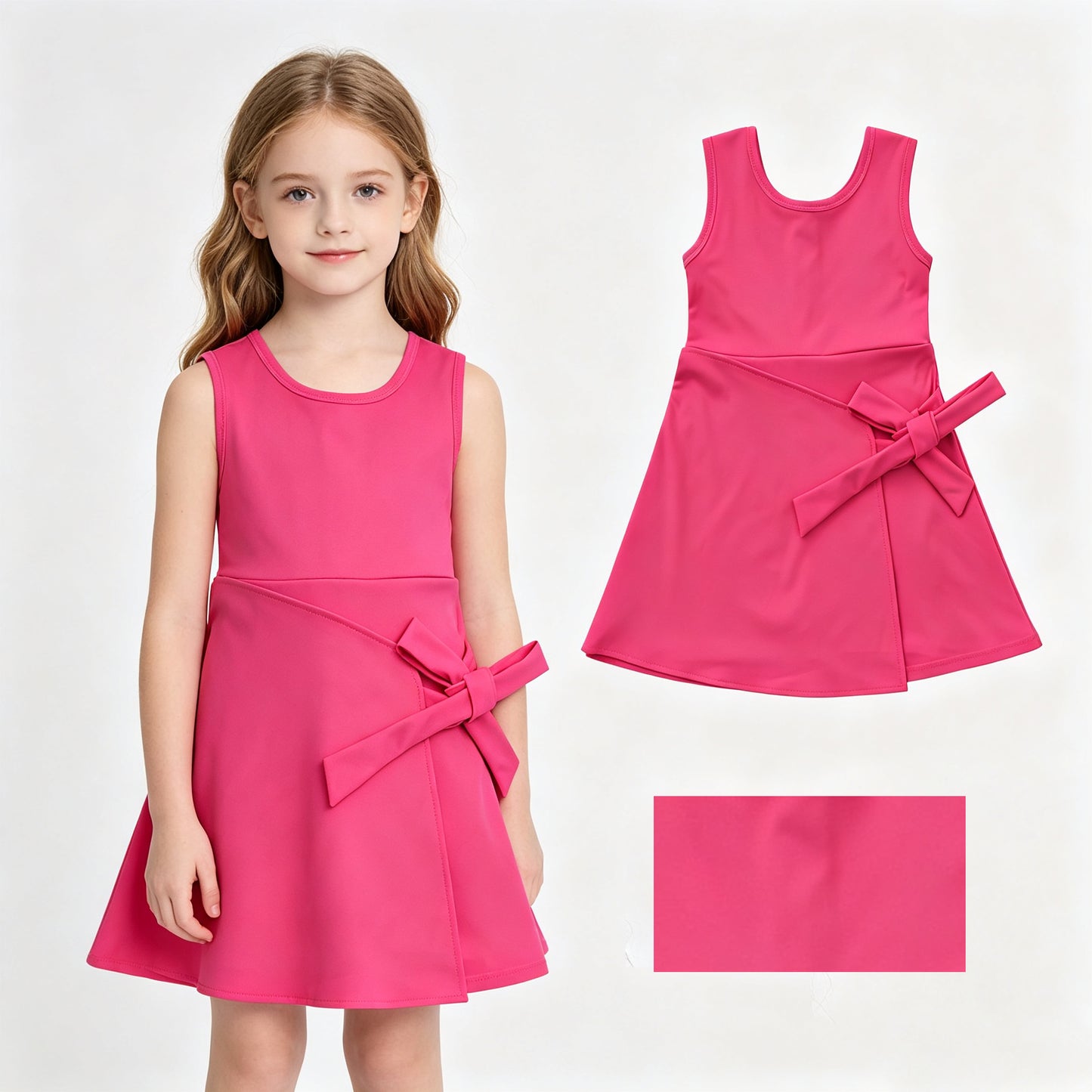 GSD3878 Hot Pink Girls Sleeveless Summer Shorts Knee Length Yoga Zipper Dress