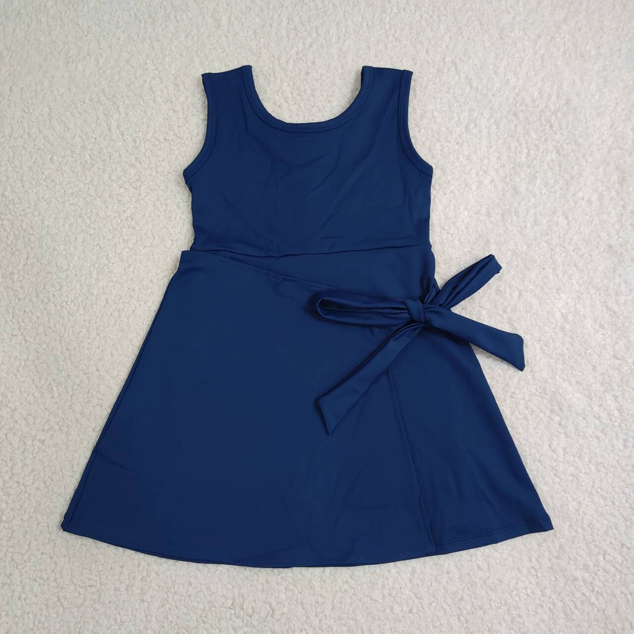 GSD3880 Navy Girls Sleeveless Zipper Yoga Dress With Bow