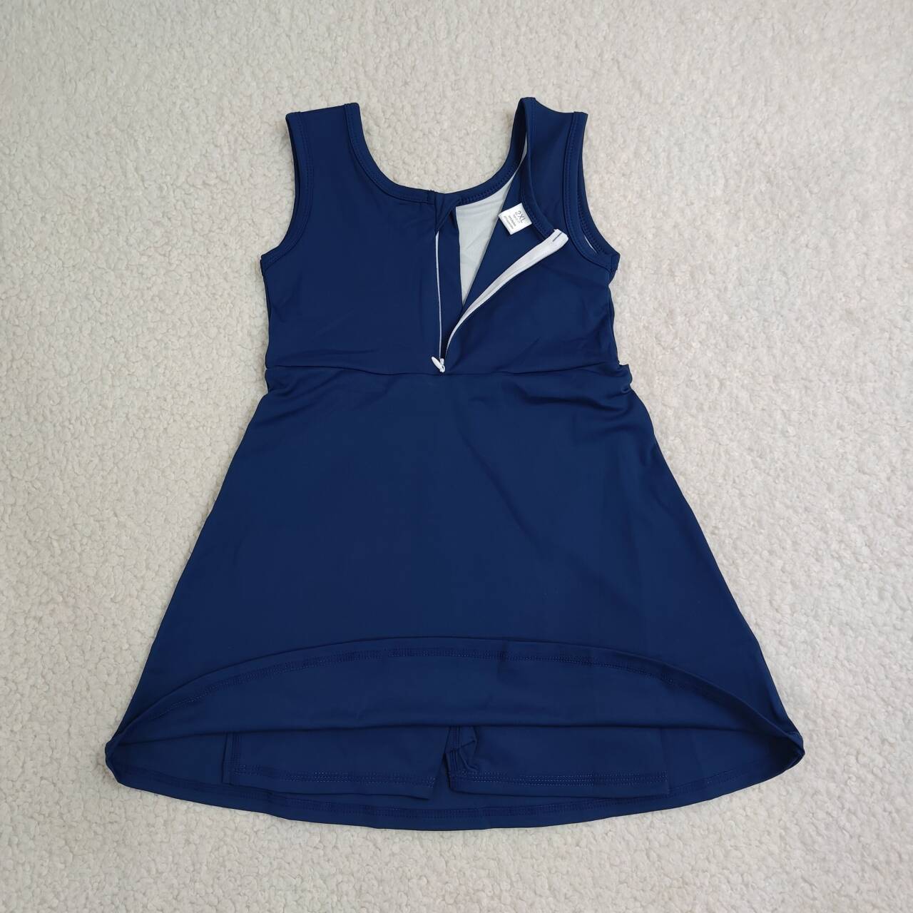 GSD3880 Navy Girls Sleeveless Zipper Yoga Dress With Bow
