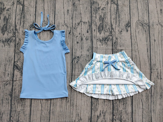 Baby Girls Scallop Sleeveless Top Flowers Stripe Skirt Shorts Yoga Active Clothes Set Preorder