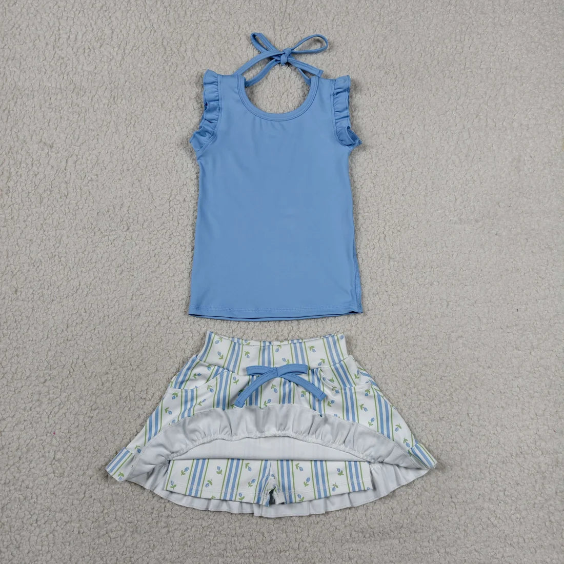 Sibling Baby Girls Sleeveless Vest Top Flowers Skirt Shorts Yoga Active Clothes Sets