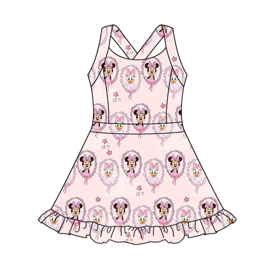 3.12 GSD2343 Preorder Cartoon Mouse Bows Girls Summer Yoga Dress
