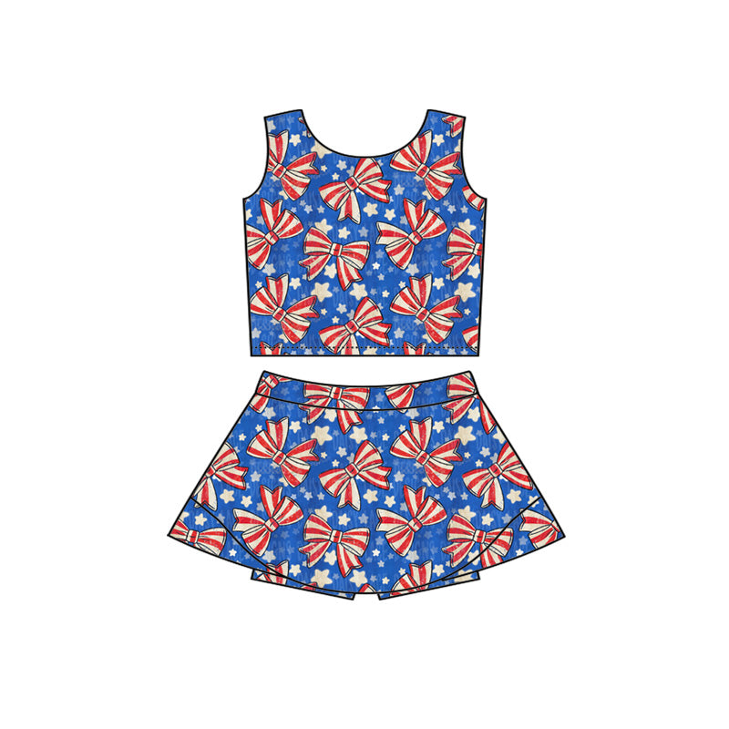 3.13 GSD3924 Preorder Bows Stars Girls 4th of July Yoga Clothes Set