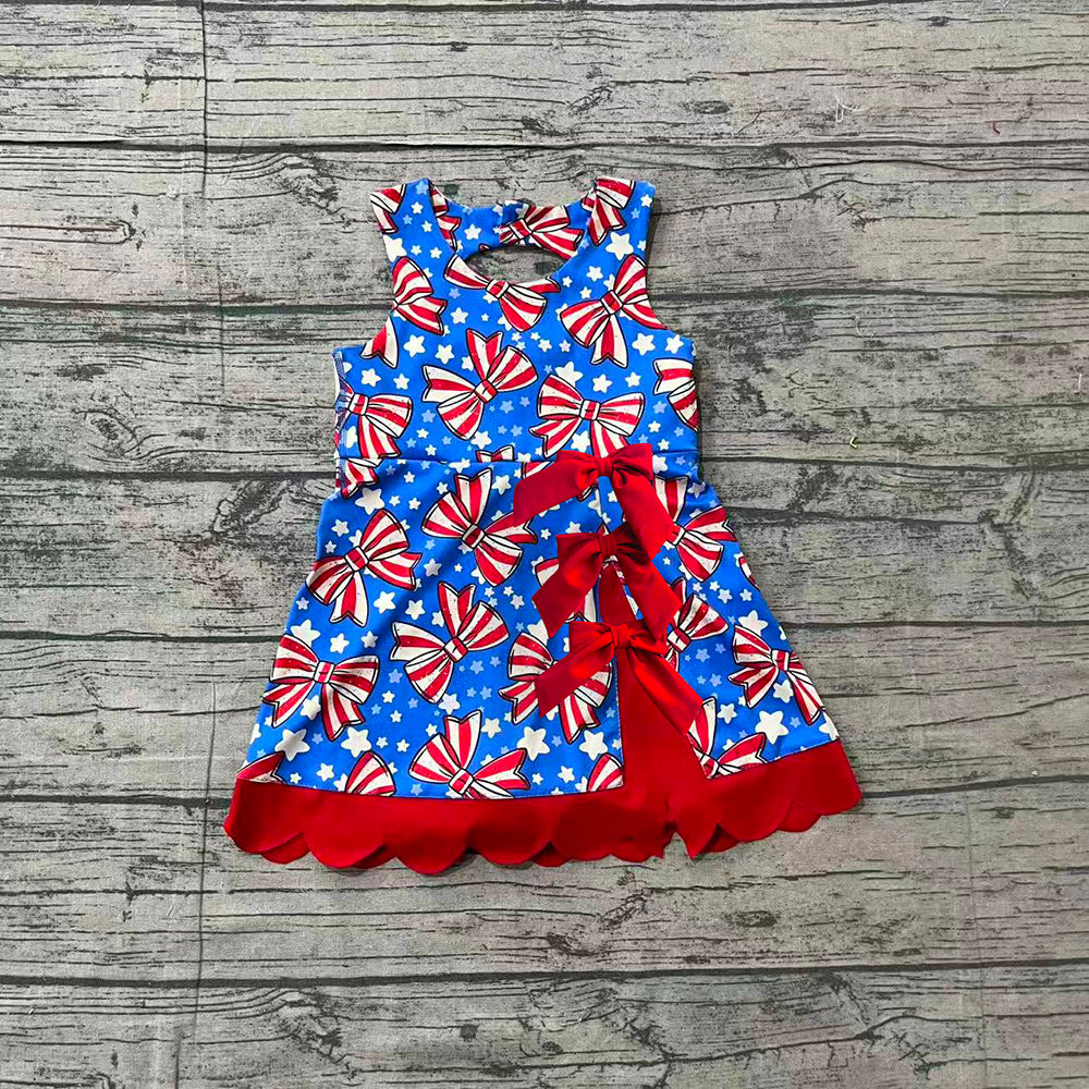 GSD3925 Preorder Bows Stars Girls 4th of July Scallop Yoga Dress