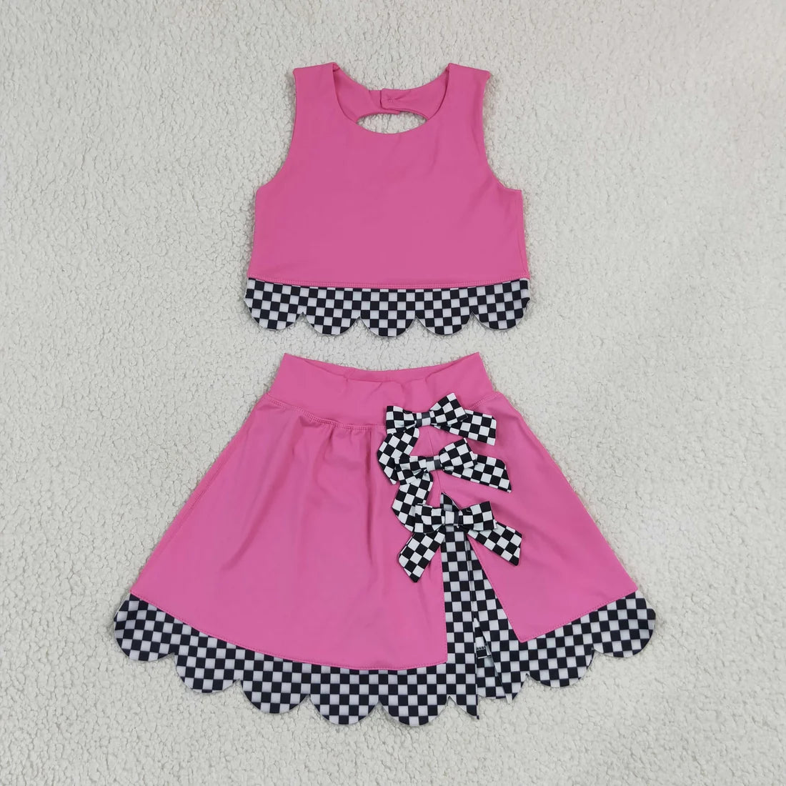 14 Colors Sibling Baby  Girls  Solid Color Tank Top Gingham Scallop Skort Active Outfit