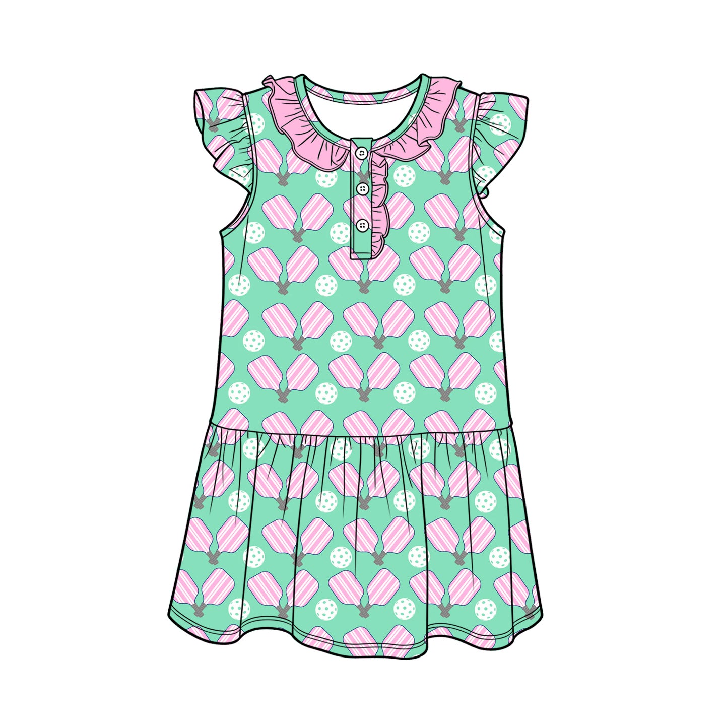 3.14 GSD3927 Preorder Tennis Print Girls Summer Knee Length Dress