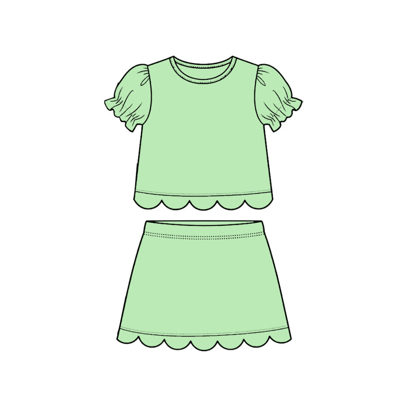 3.16 GSD3929 Preorder Light Green Cotton Skirts Girls Summer Scallop Clothes Set