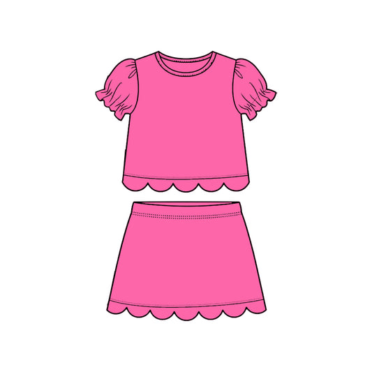 3.16 GSD3930 Preorder Hot Pink Cotton Skirts Girls Summer Scallop Clothes Set