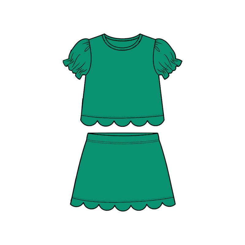 3.16 GSD3931 Preorder Green Cotton Skirts Girls Summer Scallop Clothes Set