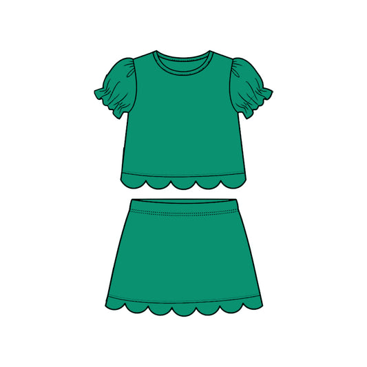 3.16 GSD3931 Preorder Green Cotton Skirts Girls Summer Scallop Clothes Set