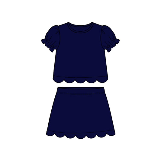 3.16 GSD3934 Preorder Navy Cotton Skirts Girls Summer Scallop Clothes Set