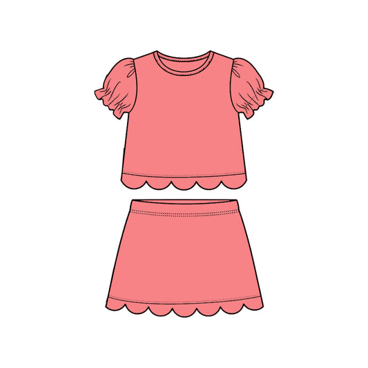 3.16 GSD3935 Preorder Pink Cotton Skirts Girls Summer Scallop Clothes Set