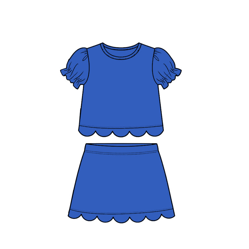 3.16 GSD3937 Preorder Blue Cotton Skirts Girls Summer Scallop Clothes Set