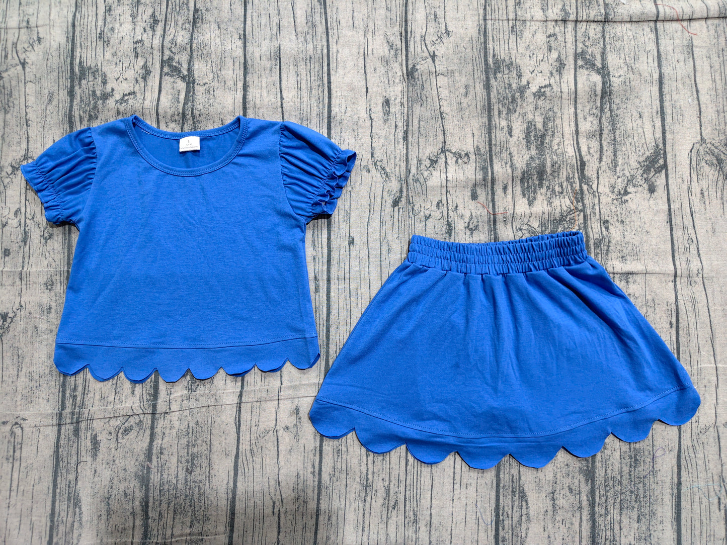 GSD3937 Preorder Blue Cotton Skirts Girls Summer Scallop Clothes Set
