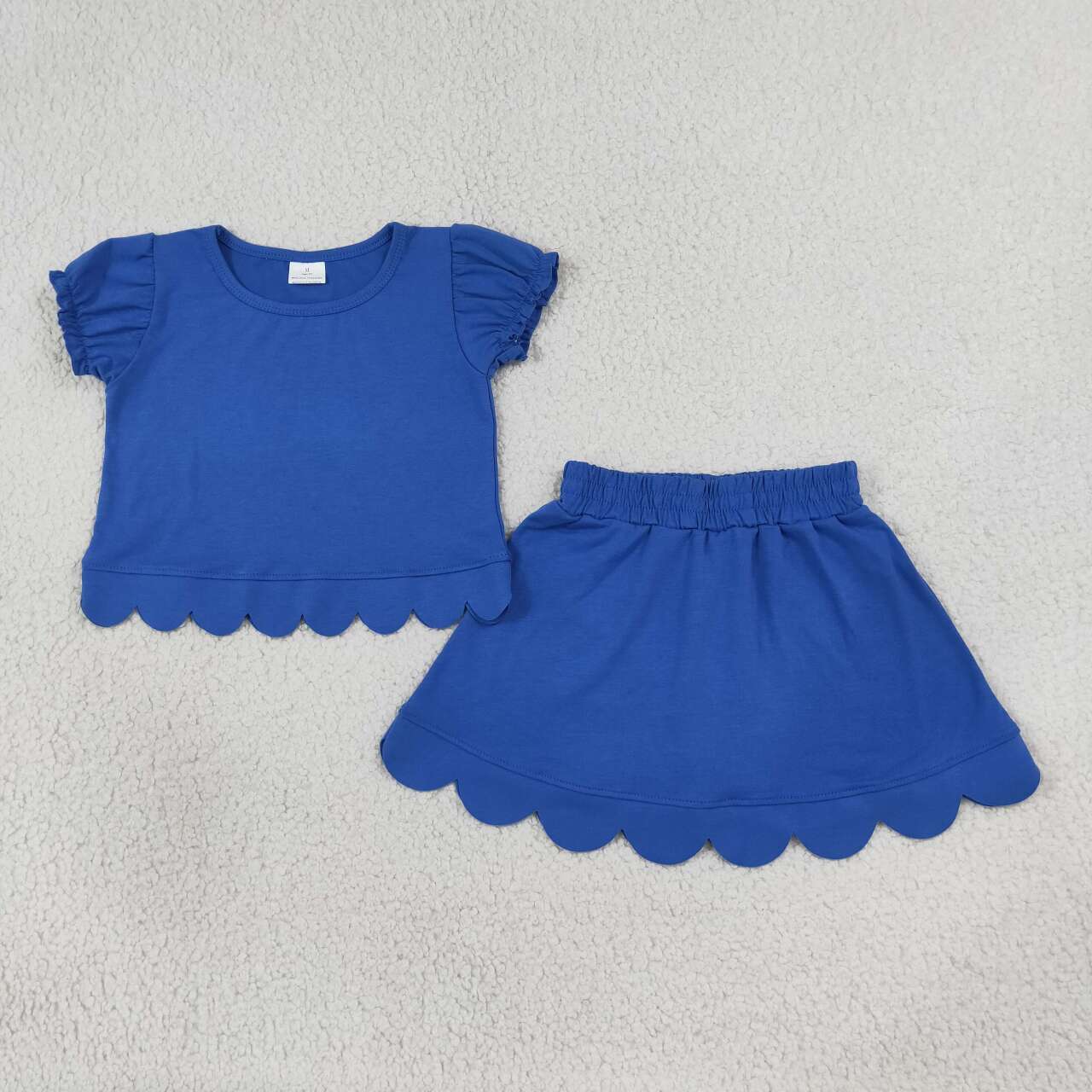 GSD3937 Blue Cotton Skort Girls Summer Scallop Clothes Set