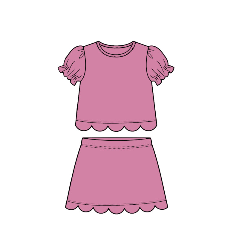 3.16 GSD3939 Preorder Pink Cotton Skirts Girls Summer Scallop Clothes Set
