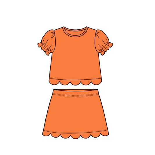 3.16 GSD3942 Preorder Orange Cotton Skirts Girls Summer Scallop Clothes Set