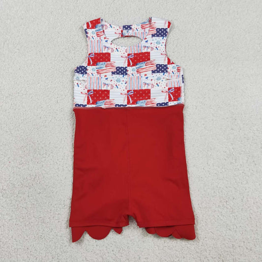 GSD3945 Flag Bows Plaid Girls 4th of July Scallop Yoga Active Dress