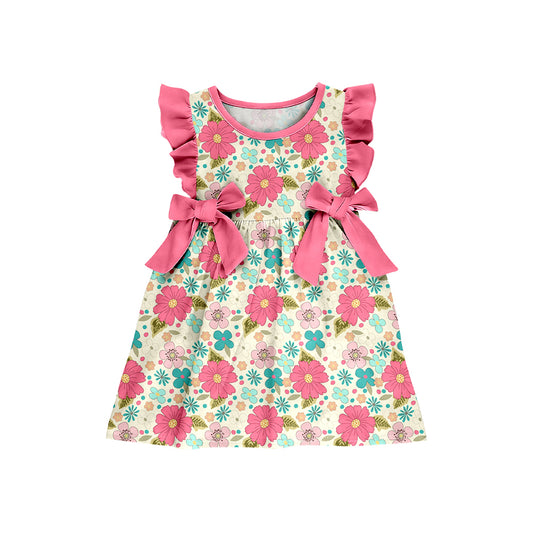 3.17 GSD3953 Preorder Colorful Flowers Print Girls Summer Knee Length Dress