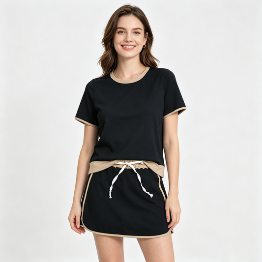 GSD3954 Black Top Skirts Shorts Woman Summer Cotton Clothes Set