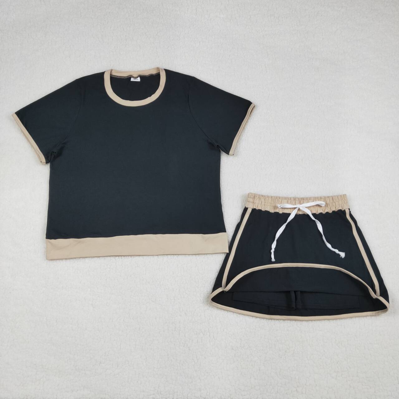 GSD3954 Black Top Skirts Shorts Woman Summer Cotton Clothes Set