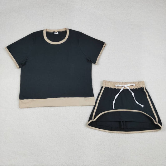 GSD3954 Black Top Skirts Shorts Woman Summer Cotton Clothes Set