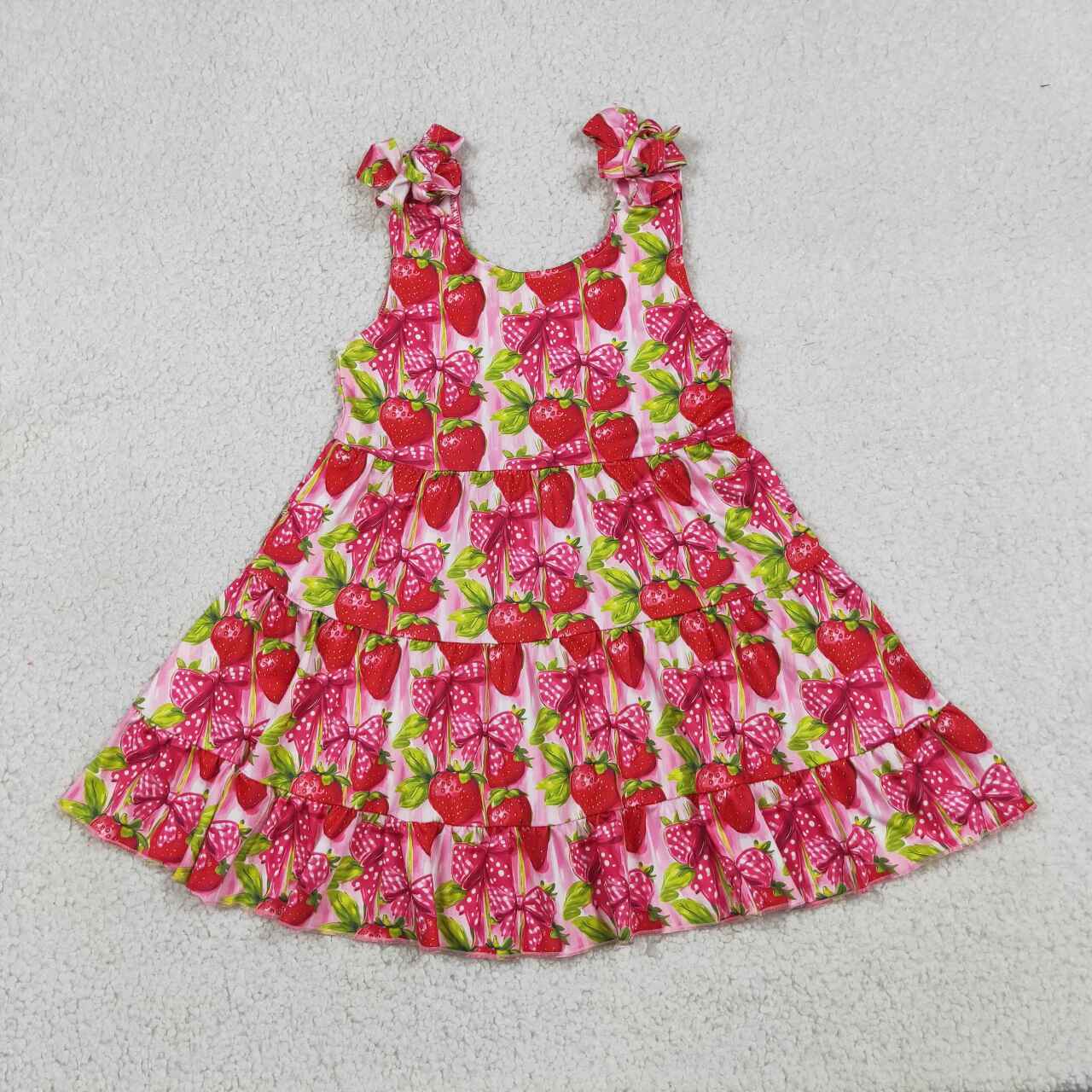 Sibling Baby Girls Summer Strawberry Dress and Bubble Romper