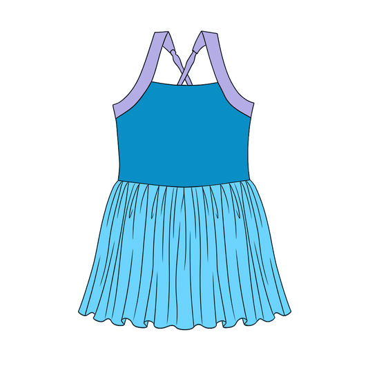 3.21 GSD3977 Preorder Blue Cartoon Princess Strap Tulle Yoga Knee Length Dress