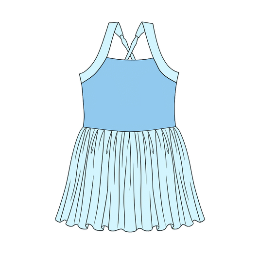 3.21 GSD3978 Preorder Light Blue Cartoon Princess Strap Tulle Yoga Knee Length Dress