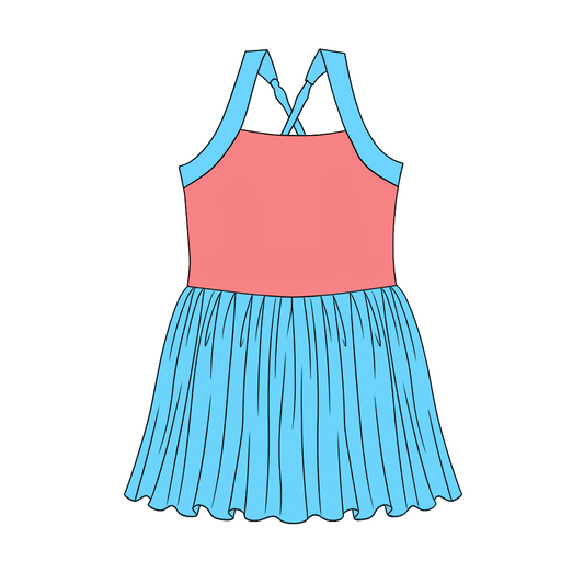 3.21 GSD3979 Preorder Red Blue Cartoon Princess Strap Tulle Yoga Knee Length Dress