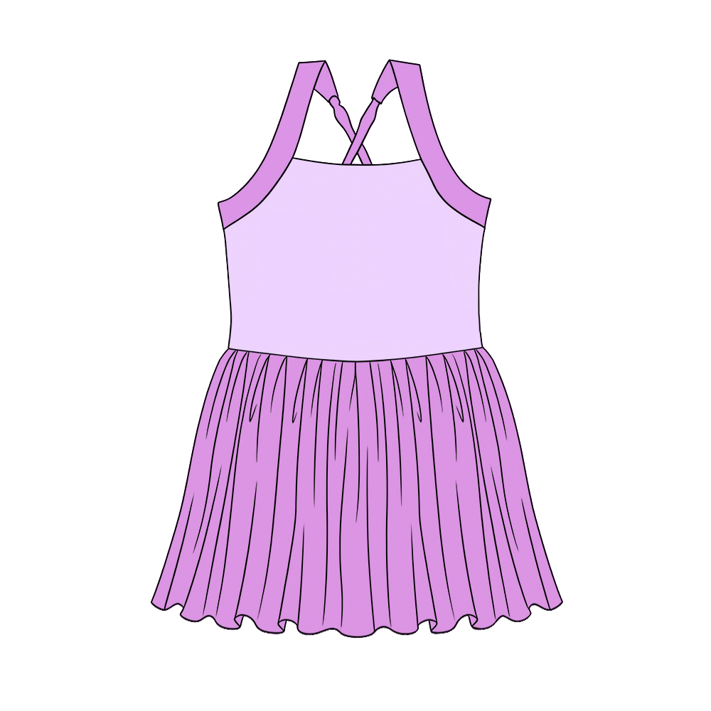 3.21 GSD3984 Preorder Purple Cartoon Princess Strap Tulle Yoga Knee Length Dress