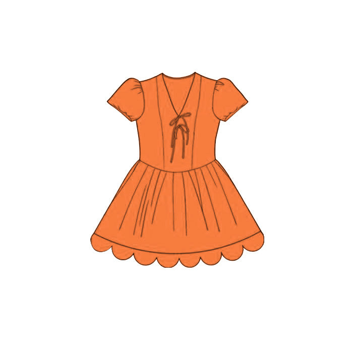 3.24  GSD3993 Baby Girls Cotton Orange Short Sleeve Scalloped Dress Preorder