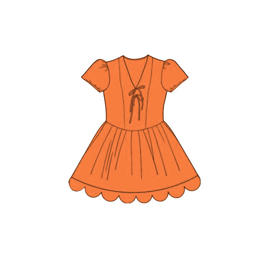 3.24  GSD3993 Baby Girls Cotton Orange Short Sleeve Scalloped Dress Preorder