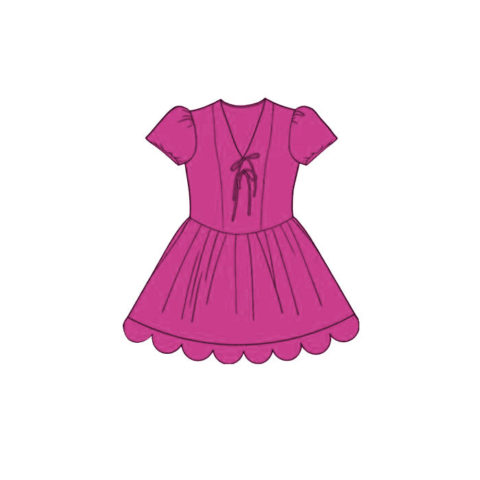 3.24 GSD3994 Baby Girls Cotton  Hot Pink Short Sleeve Scalloped Dress Preorder