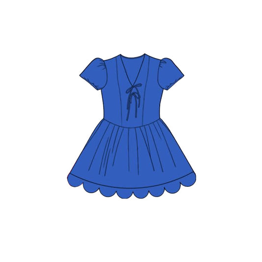 3.24 GSD3995 Baby Girls Cotton Blue Short Sleeve Scalloped Dress Preorder