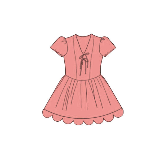 3.24 GSD3996 Baby Girls Cotton Pink Short Sleeve Scalloped Dress Preorder