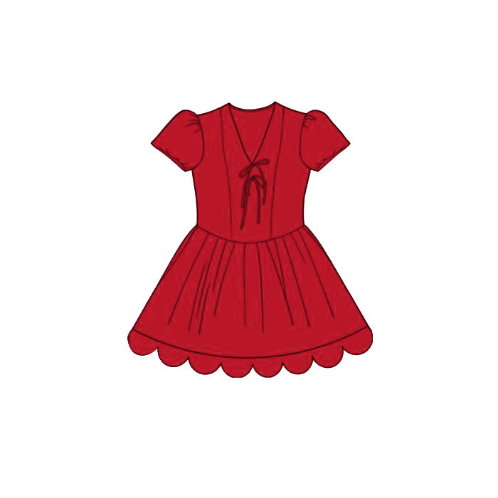 3.24  GSD3999 Baby Girls Cotton Red Short Sleeve Scalloped Dress Preorder