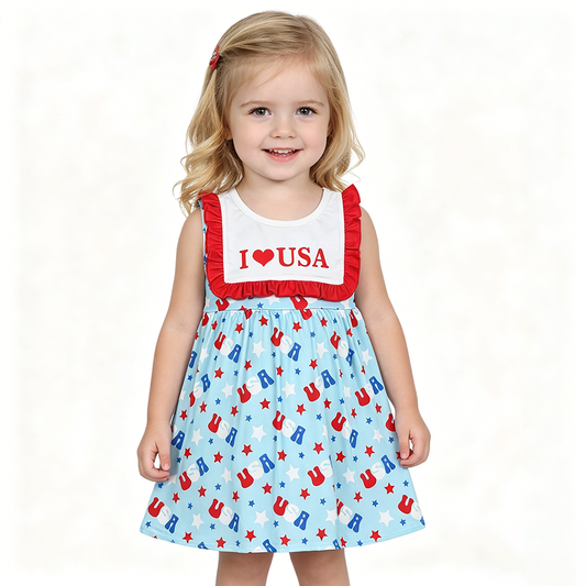 GSD4002 I LOVE USA Stars Sleeveless Girls 4th of July Dress