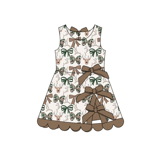 3.28 Girls Deer & Bow Print Sleeveless Dress with Back Bow Detail Preorder