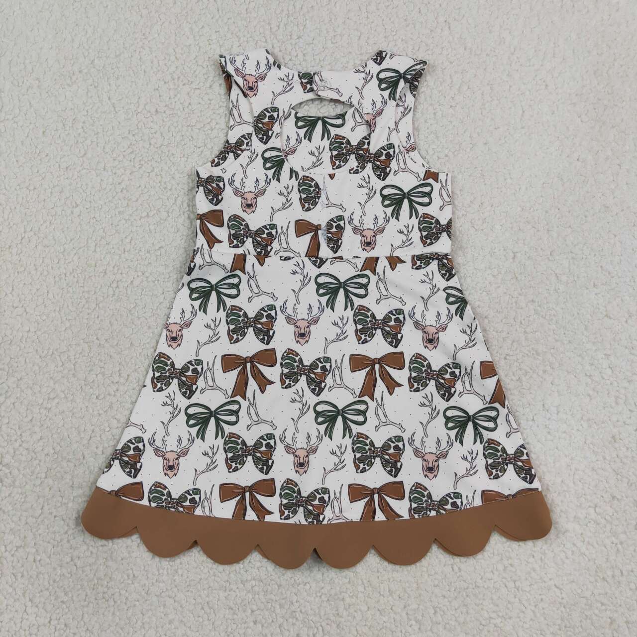GSD4008 Deer Bows Print Girls Sleeveless Scallop Yoga Dress