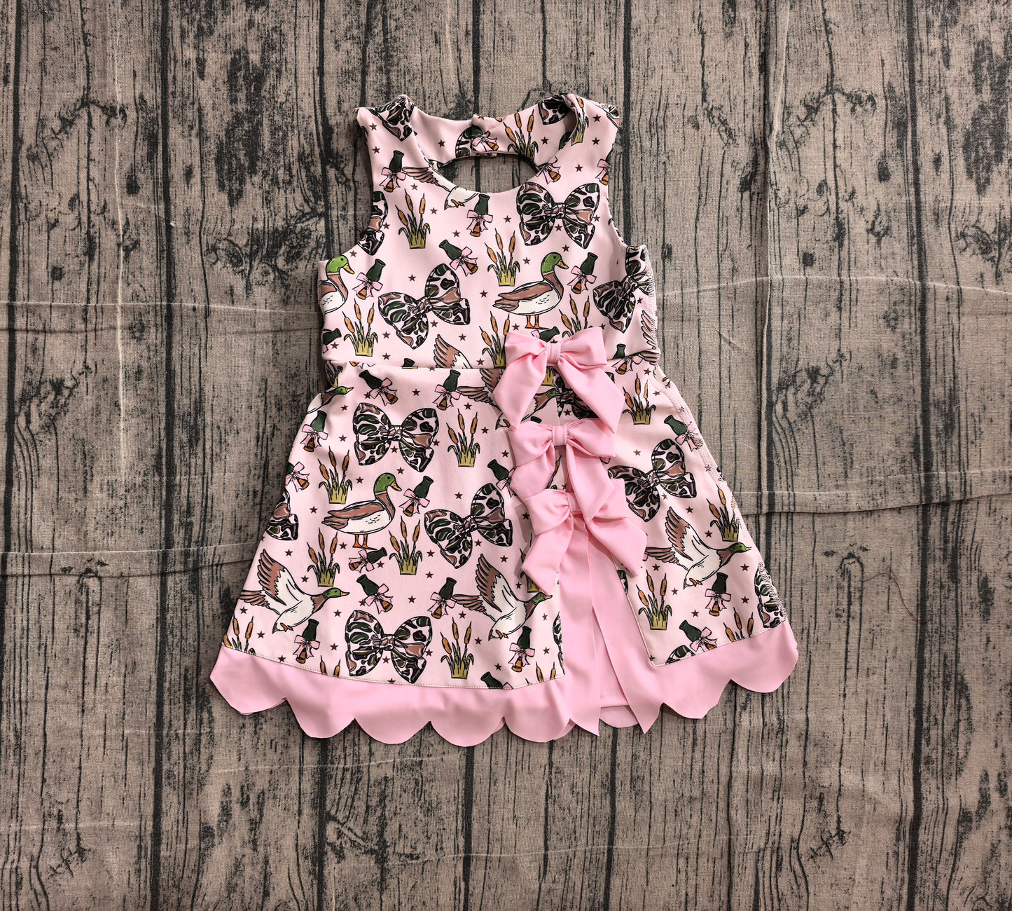 3.28 Girls Duck & Bow Print Sleeveless Dress with Pink Bow Back Detail Preorder
