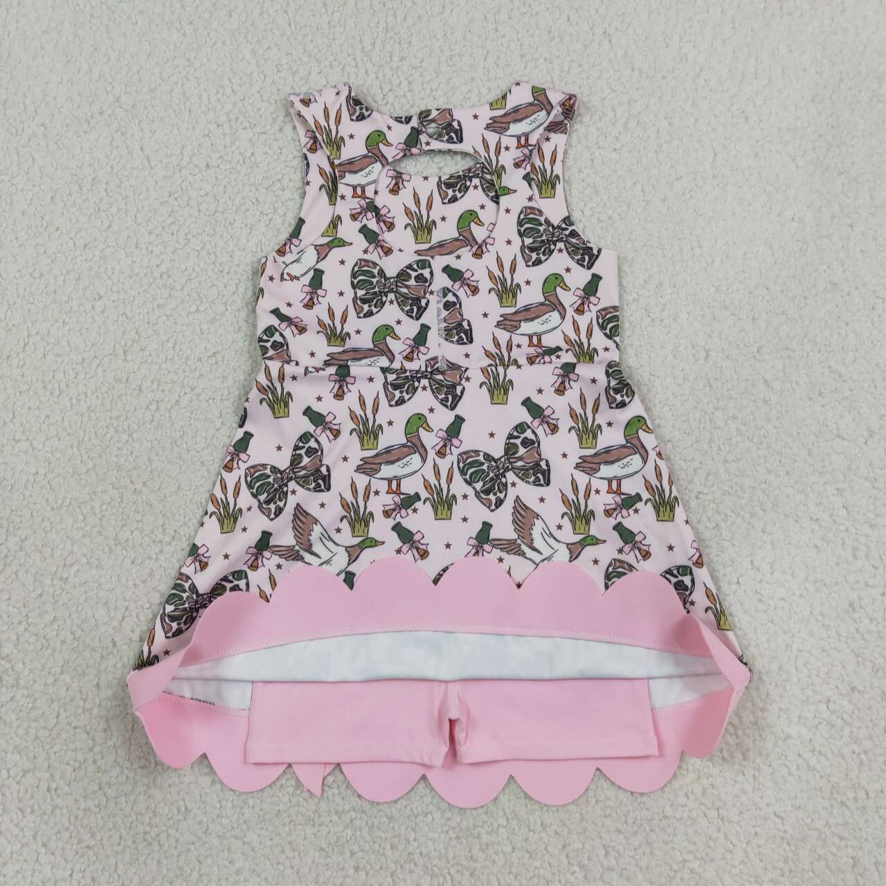 GSD4009 Duck Bows Print Girls Sleeveless Scallop Yoga Dress