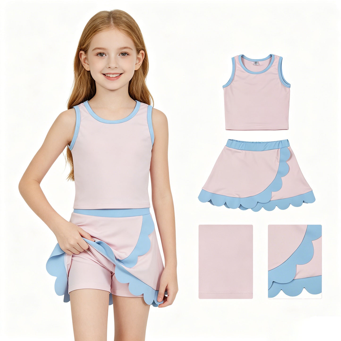 GSD4010 Pink & Blue Tank Top Scallop Edge Skort Girls Active Outfits