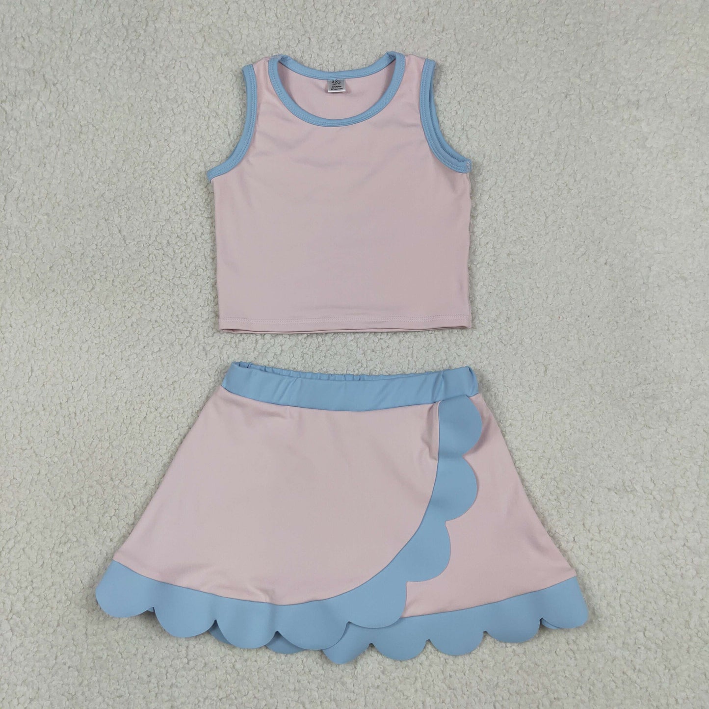 Toddler Sibling Kids Girls Light Pink with Blue Ruffle Dress & Skort Outfit Active Wear
