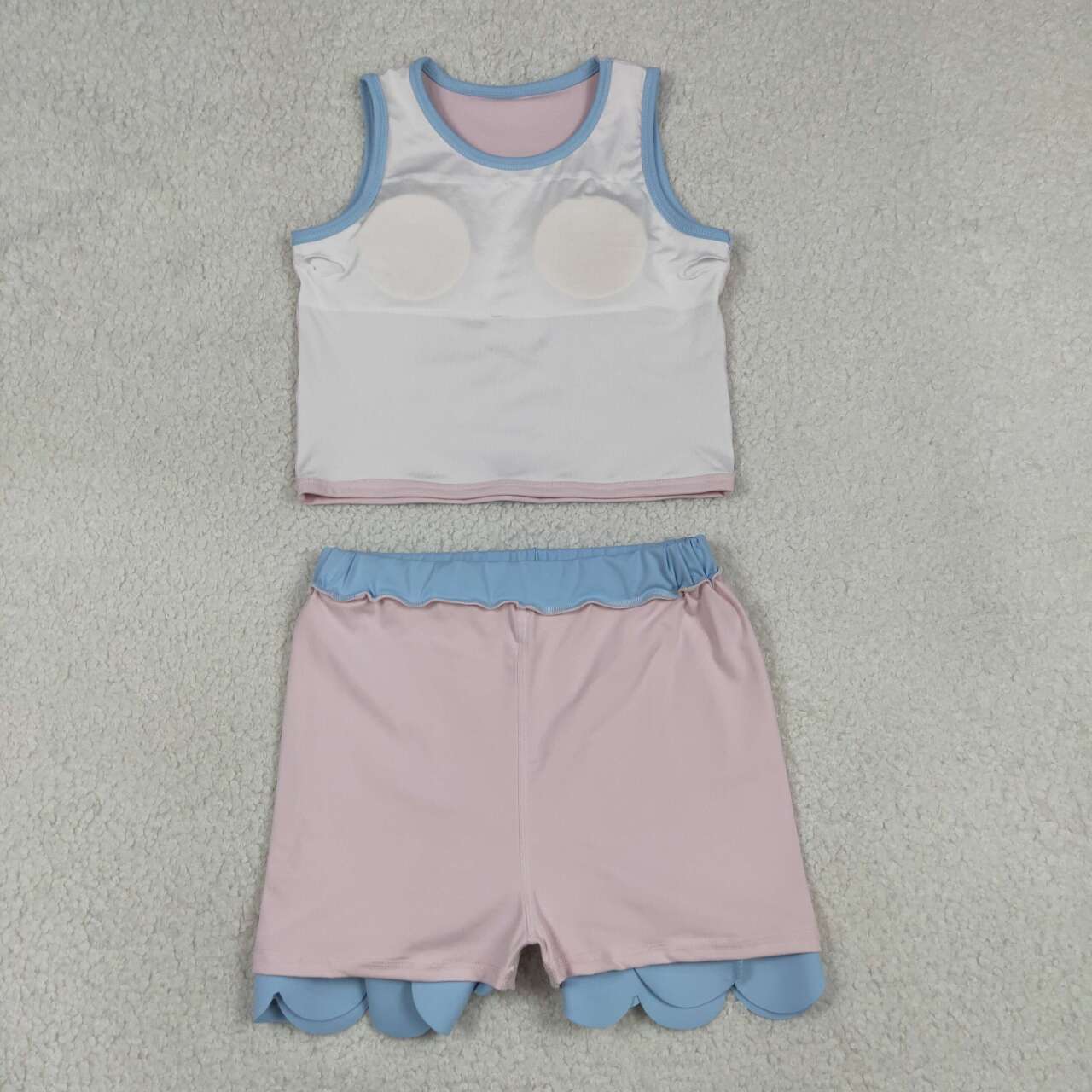 Toddler Sibling Kids Girls Light Pink with Blue Ruffle Dress & Skort Outfit Active Wear