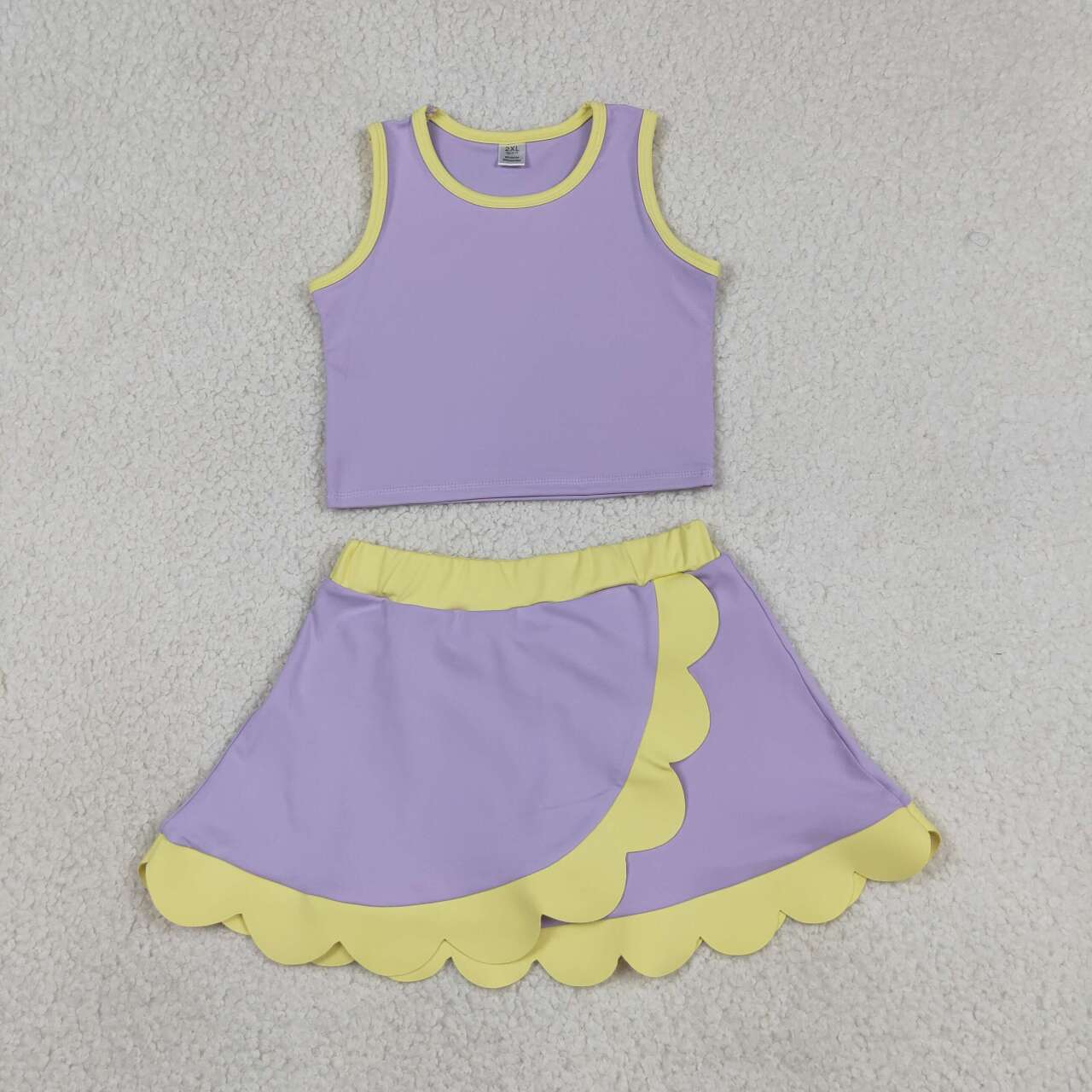 20 Solid Colors Tank Top Scallop Edge Skort Baby Girls Active Clothes Set Sisters Yoga Outfits