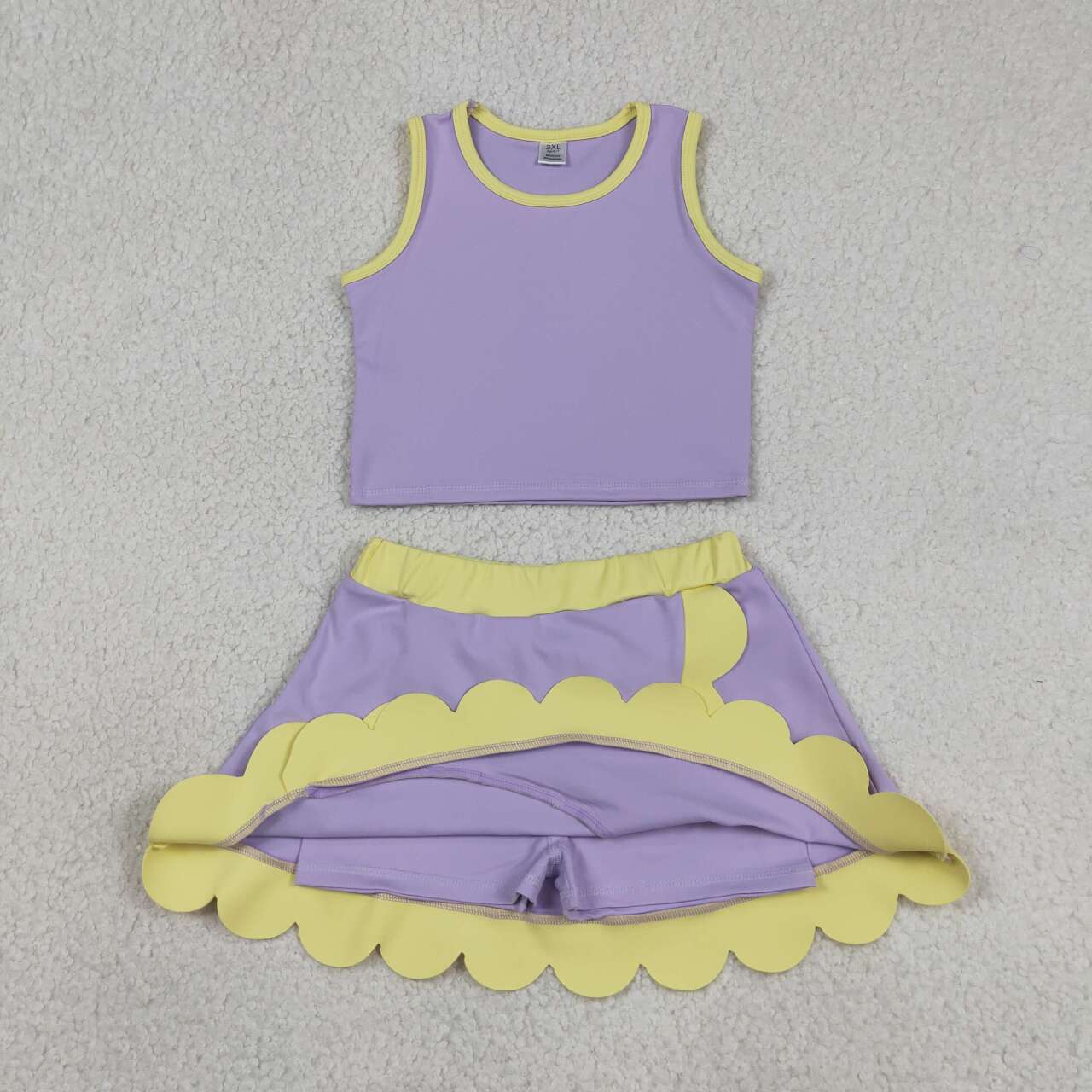 20 Solid Colors Tank Top Scallop Edge Skort Baby Girls Active Clothes Set Sisters Yoga Outfits