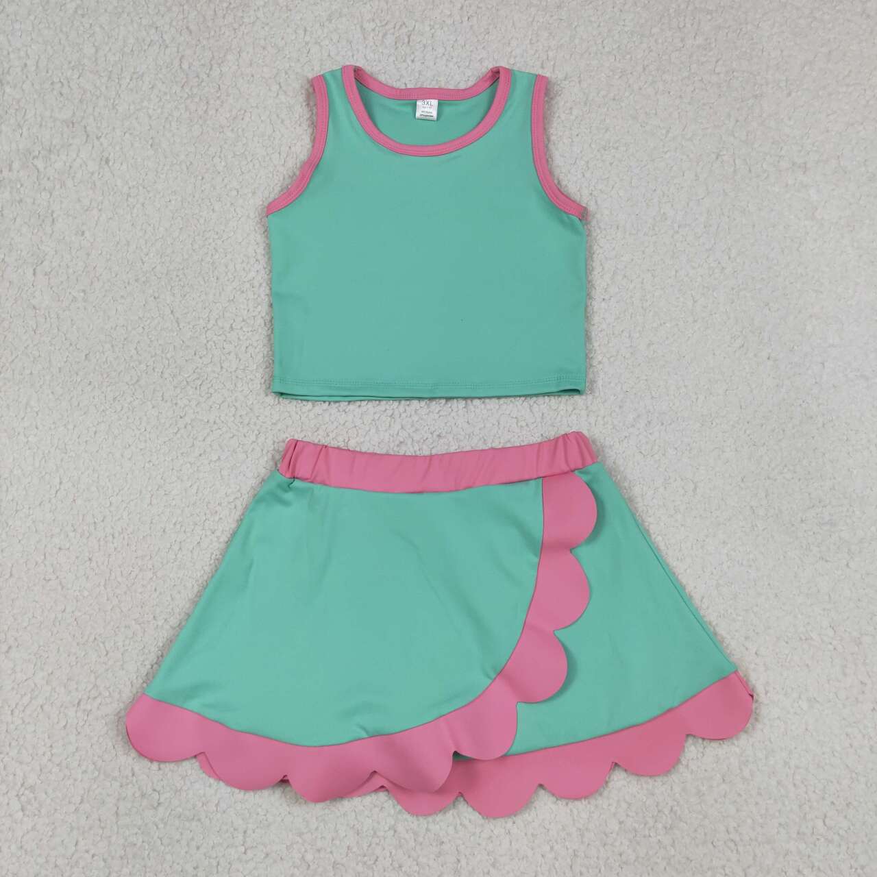20 Solid Colors Tank Top Scallop Edge Skort Baby Girls Active Clothes Set Sisters Yoga Outfits