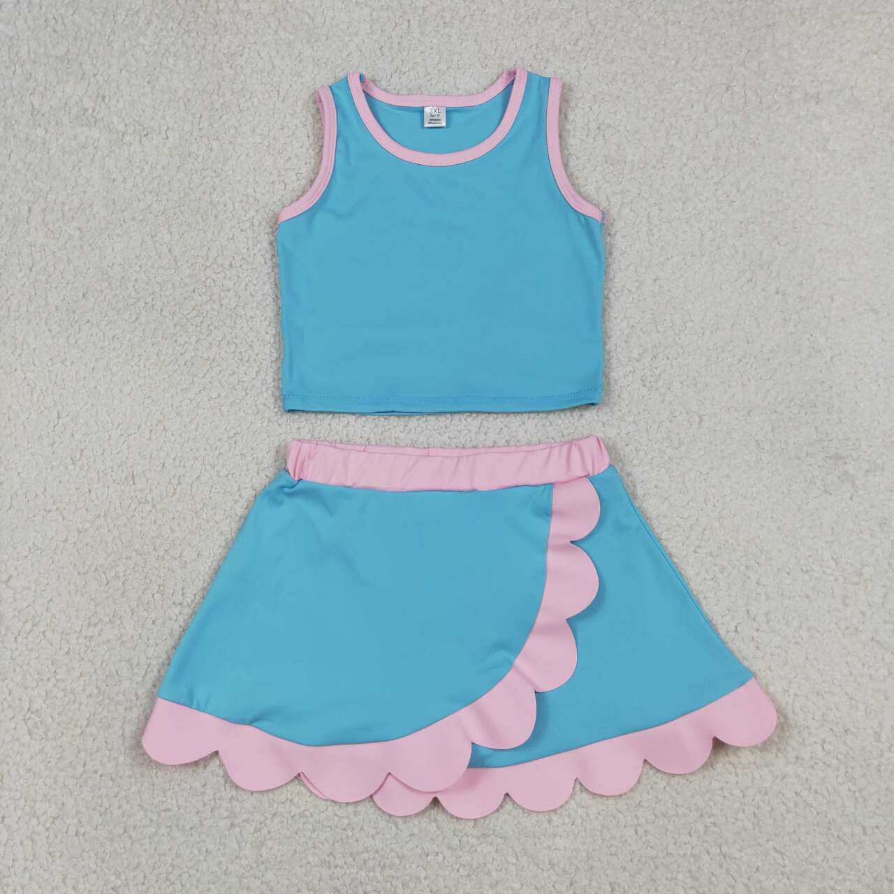 GSD4013 Blue & Pink Tank Top Scallop Edge Skort Girls Active Outfits